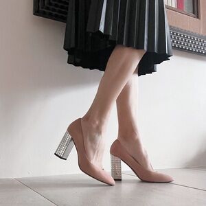 Kate Spade Vero Cuoio Swede Glitter Mirror Heel Pump Size 8.5